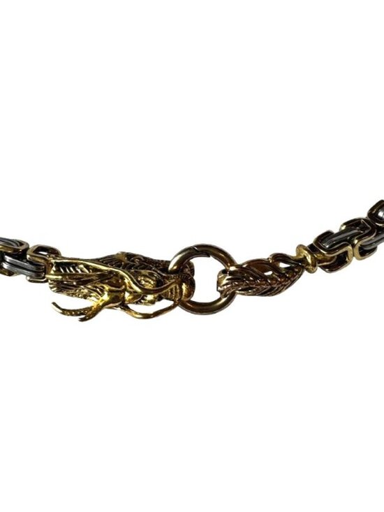 Vintage Two Tone Dragon Byzantine Chain Belt O/S Silver Gold Hook 90s